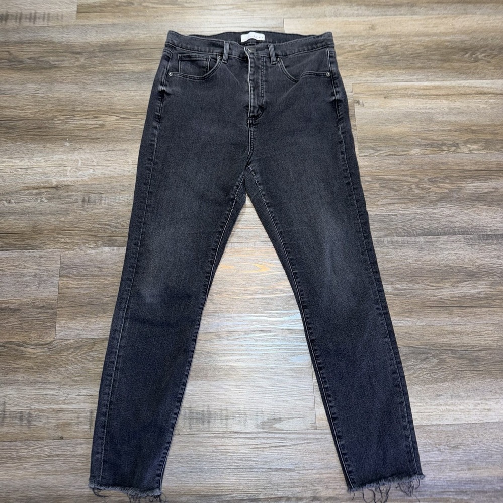 LOFT "Made and Loved" High Waist Skinny Washed Black Jeans Womens 30/10 Raw Hem